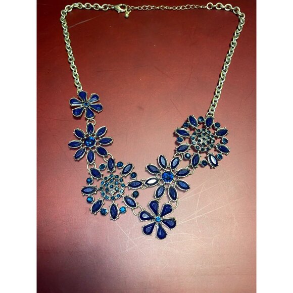 Bib Blue Floral Flowers Statement Necklace Art Deco Design Lobster  Adjustable - Picture 13 of 14